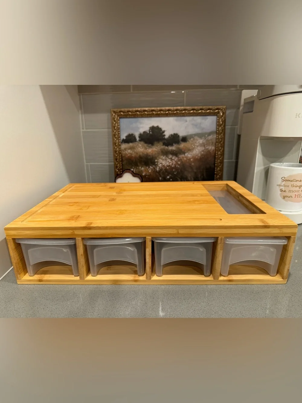 Bamboo Cutting Board with Pull-Out Drawers - Natural (NWOT)